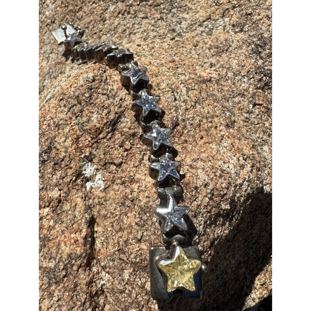 D. Maree Fine Sterling Silver Star Bracelet Clear Yellow Crystal 7.5" Signed